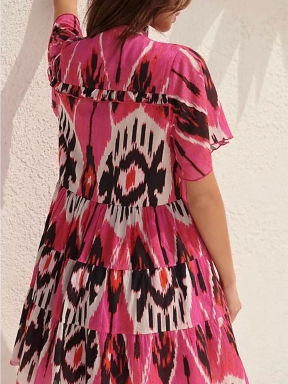 Ro’s Garden Pink Ikat Tiered Dress